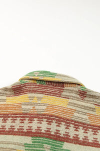 Thumbnail for Multicolor Western Aztec Print Button Flap Pocket Shacket-38