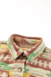 Thumbnail for Multicolor Western Aztec Print Button Flap Pocket Shacket-35