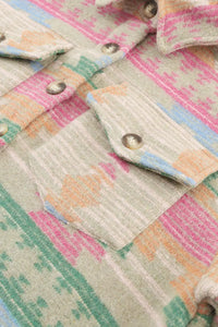Thumbnail for Multicolor Western Aztec Print Button Flap Pocket Shacket-11