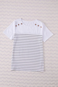 Thumbnail for Nautical Striped Buttoned Short Sleeve Top-9
