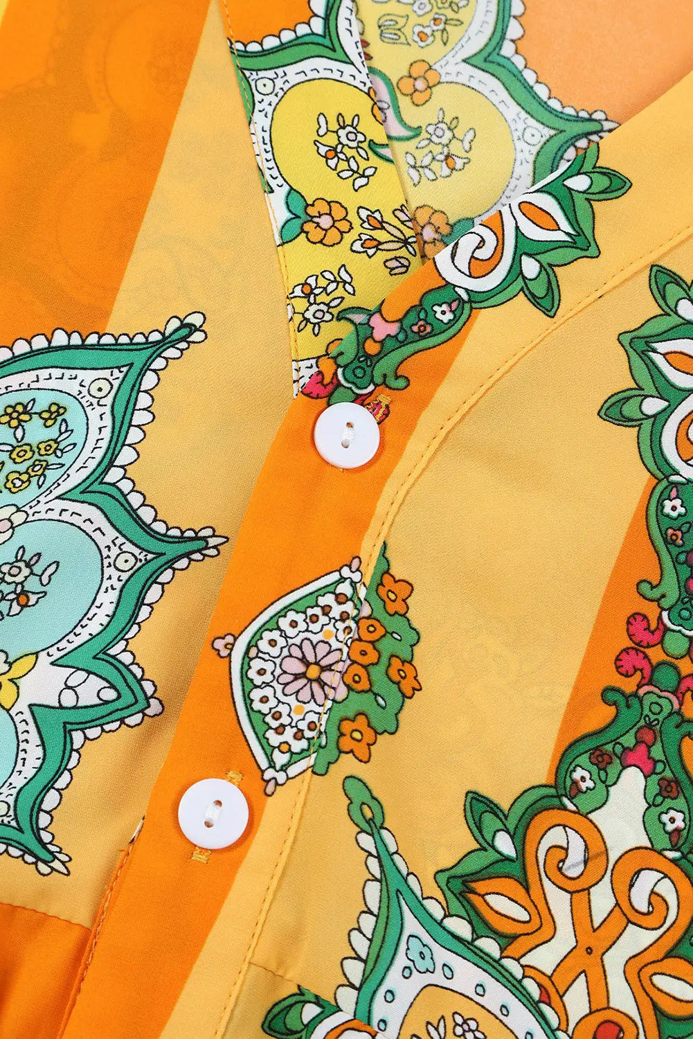 Orange Boho Geometric Print Buttoned V Neck Mini Dress-12