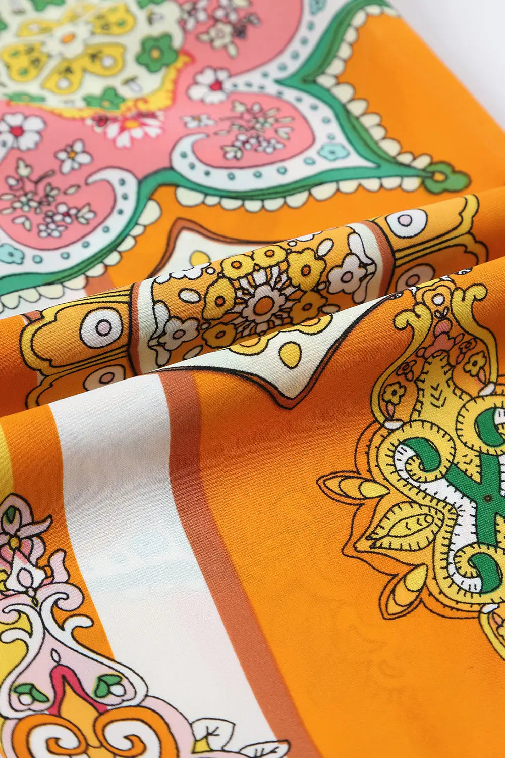 Orange Boho Geometric Print Buttoned V Neck Mini Dress-10