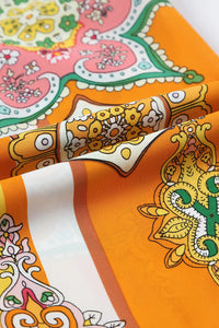 Thumbnail for Orange Boho Geometric Print Buttoned V Neck Mini Dress-10