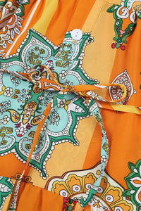 Thumbnail for Orange Boho Geometric Print Buttoned V Neck Mini Dress-11