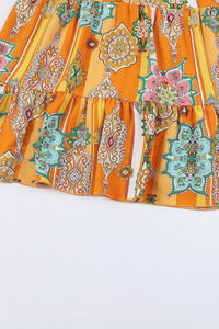 Thumbnail for Orange Boho Geometric Print Buttoned V Neck Mini Dress-9