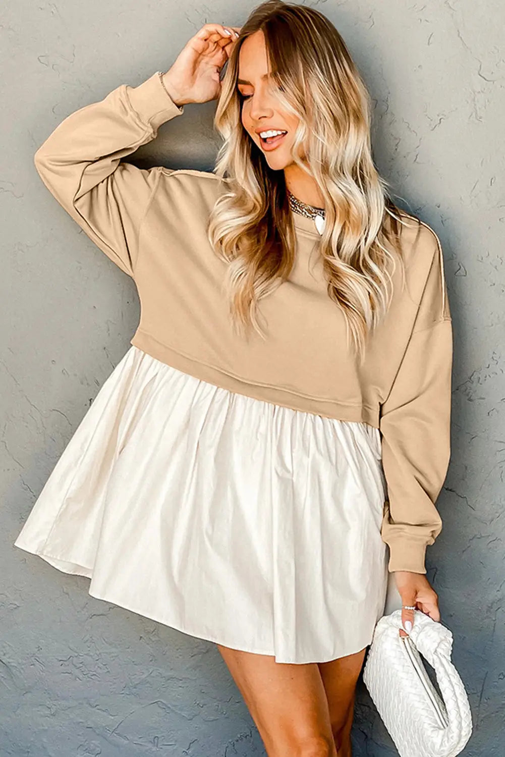 Pale Khaki Sweatshirt Poplin Mini Dress-4