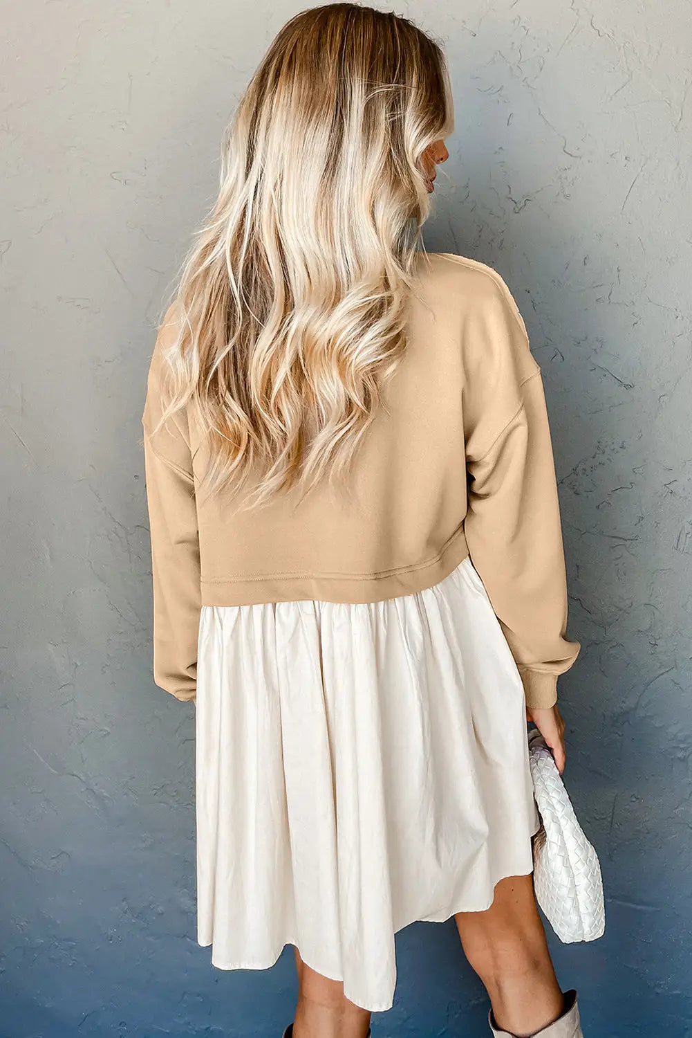 Pale Khaki Sweatshirt Poplin Mini Dress-1