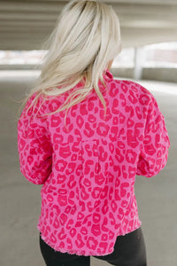Thumbnail for Pink Leopard Print Button Cuffs Raw Hem Jacket-9