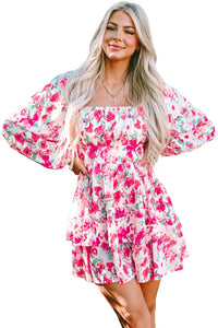 Thumbnail for Pink Ruffle Tiered High Waist Puff Sleeve Floral Dress-7