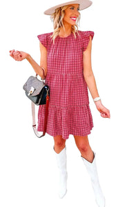 Thumbnail for Plaid Flutter Sleeve Ruffle Tiered Mini Dress-2