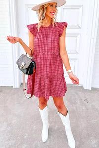 Thumbnail for Plaid Flutter Sleeve Ruffle Tiered Mini Dress-1