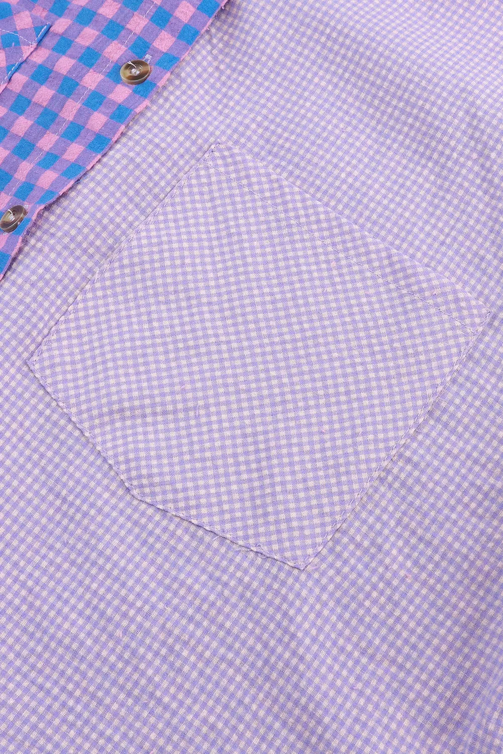 Purple Mixed Plaid Button Down Long Sleeve Chest Pocket Shirt-24