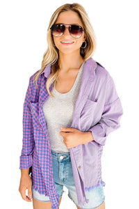 Thumbnail for Purple Mixed Plaid Button Down Long Sleeve Chest Pocket Shirt-17
