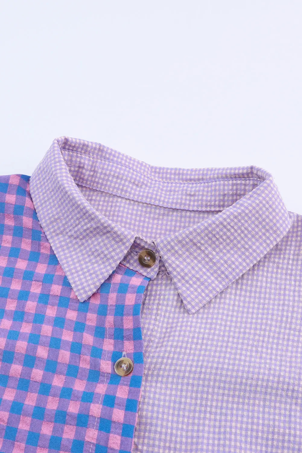 Purple Mixed Plaid Button Down Long Sleeve Chest Pocket Shirt-21