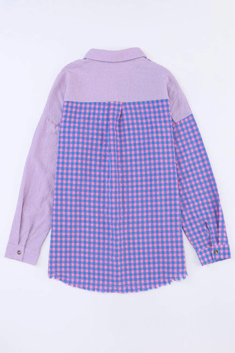 Purple Mixed Plaid Button Down Long Sleeve Chest Pocket Shirt-20
