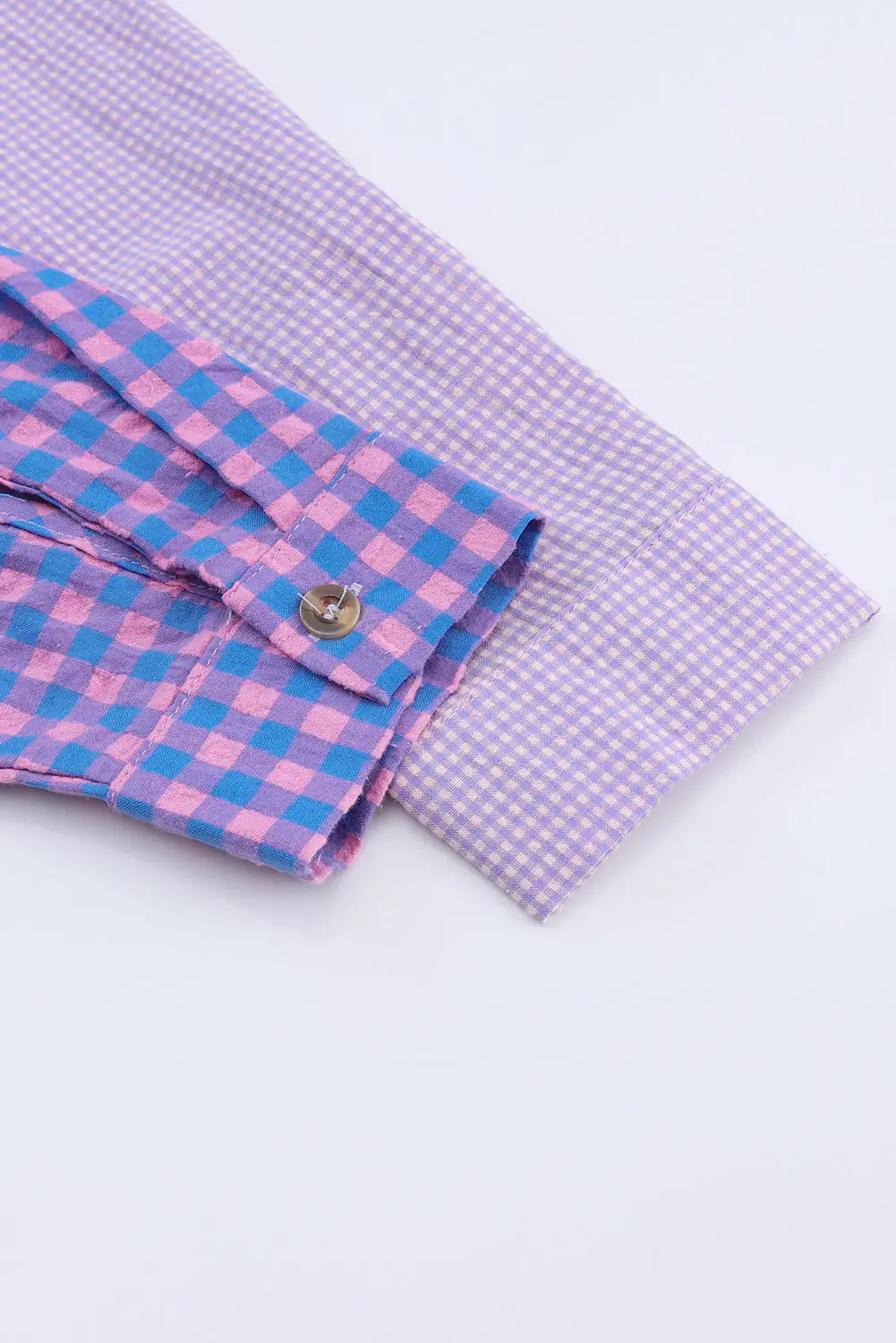 Purple Mixed Plaid Button Down Long Sleeve Chest Pocket Shirt-22