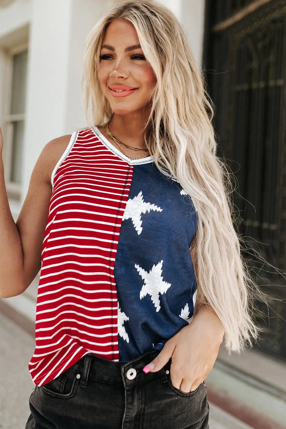 Red American Flag Stars and Stripes Tank Top-0