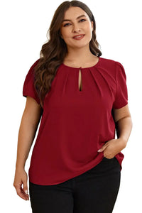 Thumbnail for Red Dahlia Keyhole Pleated Crew Neck Plus Size T Shirt-6