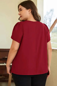 Thumbnail for Red Dahlia Keyhole Pleated Crew Neck Plus Size T Shirt-1