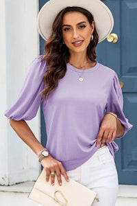 Thumbnail for Rose Bubble Half Sleeves Ribbed Knit Top-13