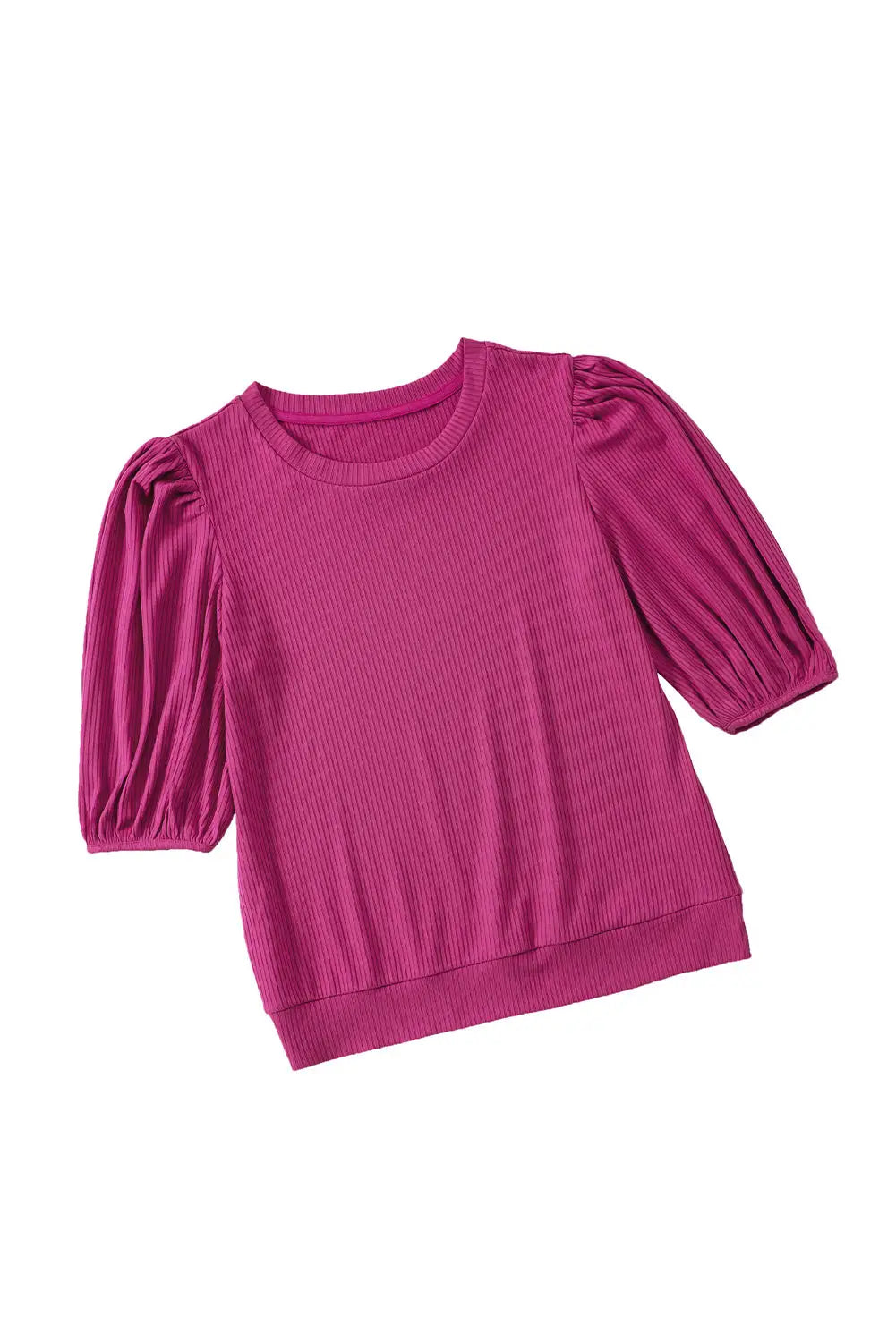 Rose Bubble Half Sleeves Ribbed Knit Top-12
