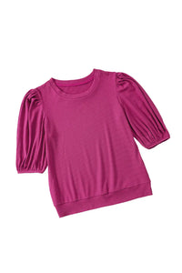 Thumbnail for Rose Bubble Half Sleeves Ribbed Knit Top-12