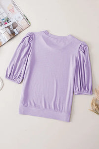 Thumbnail for Rose Bubble Half Sleeves Ribbed Knit Top-25