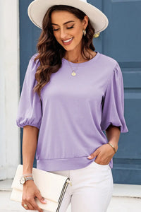 Thumbnail for Rose Bubble Half Sleeves Ribbed Knit Top-16