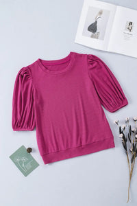 Thumbnail for Rose Bubble Half Sleeves Ribbed Knit Top-5