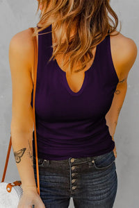 Thumbnail for Rose Split Neck Ribbed Knit Tank Top-50