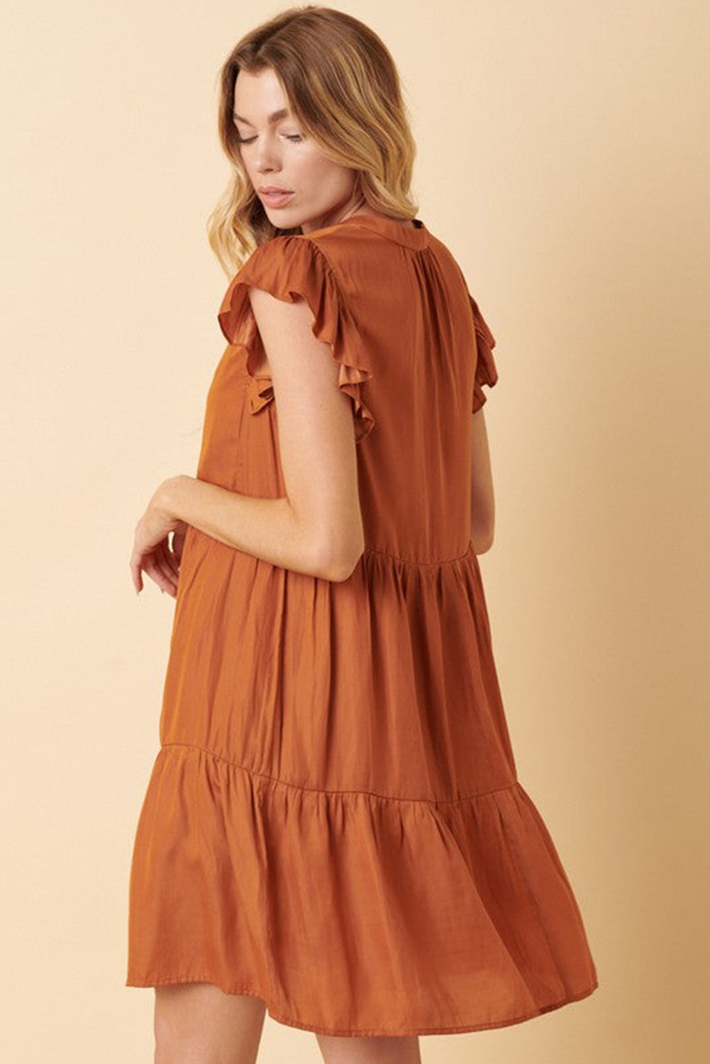 Russet Orange Tiered Mini Dress-1