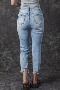 Thumbnail for Washed Distressed Slim Fit Jeans-1