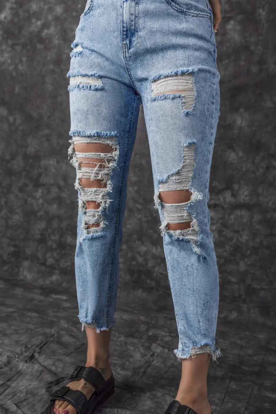 Washed Distressed Slim Fit Jeans-2