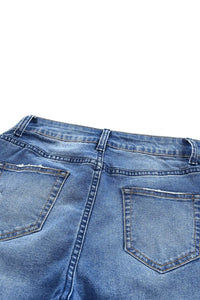 Thumbnail for Sky Blue Acid Wash Roll-up Edge Bermuda Short Jeans-16