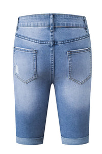 Thumbnail for Sky Blue Acid Wash Roll-up Edge Bermuda Short Jeans-24