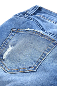 Thumbnail for Sky Blue Acid Wash Roll-up Edge Bermuda Short Jeans-18