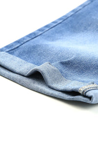 Thumbnail for Sky Blue Acid Wash Roll-up Edge Bermuda Short Jeans-15