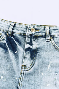 Thumbnail for Sky Blue Distressed Bleached Denim Shorts-7