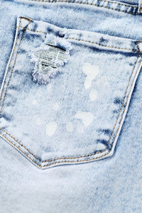 Thumbnail for Sky Blue Distressed Bleached Denim Shorts-5