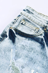 Thumbnail for Sky Blue Distressed Bleached Denim Shorts-6