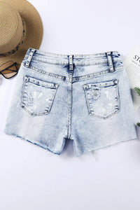 Thumbnail for Sky Blue Distressed Bleached Denim Shorts-3