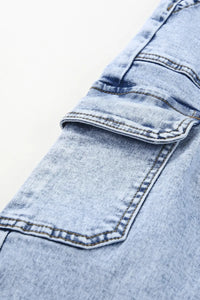 Thumbnail for Sky Blue High Waist Wide Leg Cargo Jeans-11