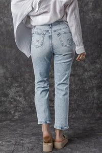 Thumbnail for Frayed Slim Fit High Waist Jeans-1