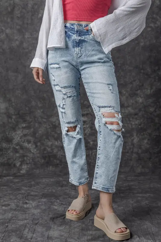 Frayed Slim Fit High Waist Jeans-3