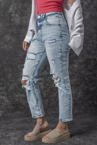 Thumbnail for Frayed Slim Fit High Waist Jeans-2