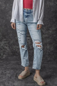 Thumbnail for Frayed Slim Fit High Waist Jeans-4