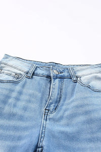 Thumbnail for Sky Blue Side Splits Ripped Straight Leg High Waist Jeans-4