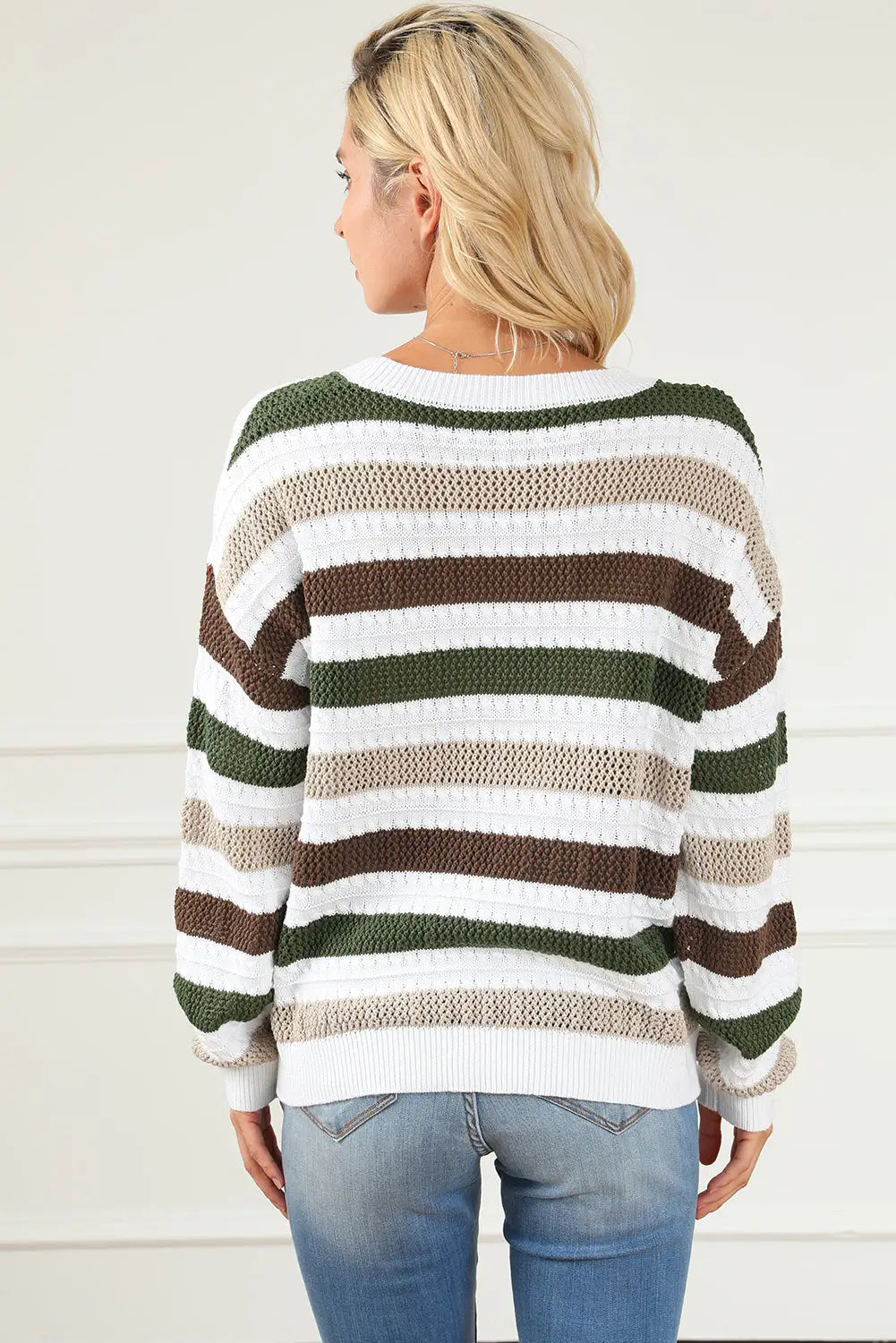 Stripe Crochet Hollow out Knit Sweater-4