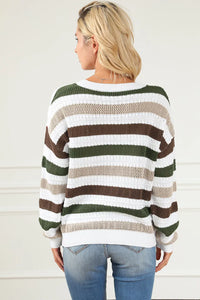 Thumbnail for Stripe Crochet Hollow out Knit Sweater-4