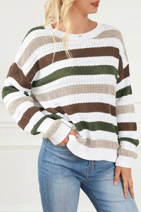 Thumbnail for Stripe Crochet Hollow out Knit Sweater-3
